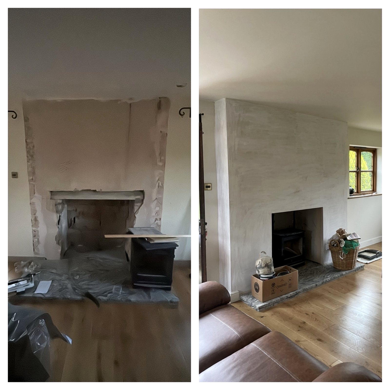 Fireplace before and after