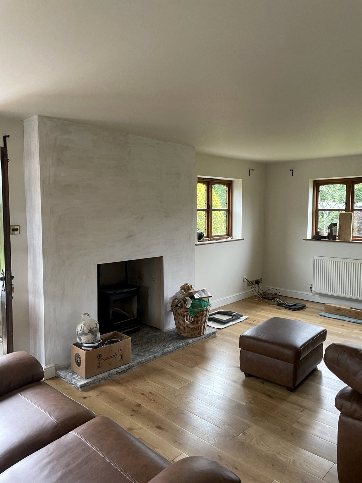 Fireplace plaster finish